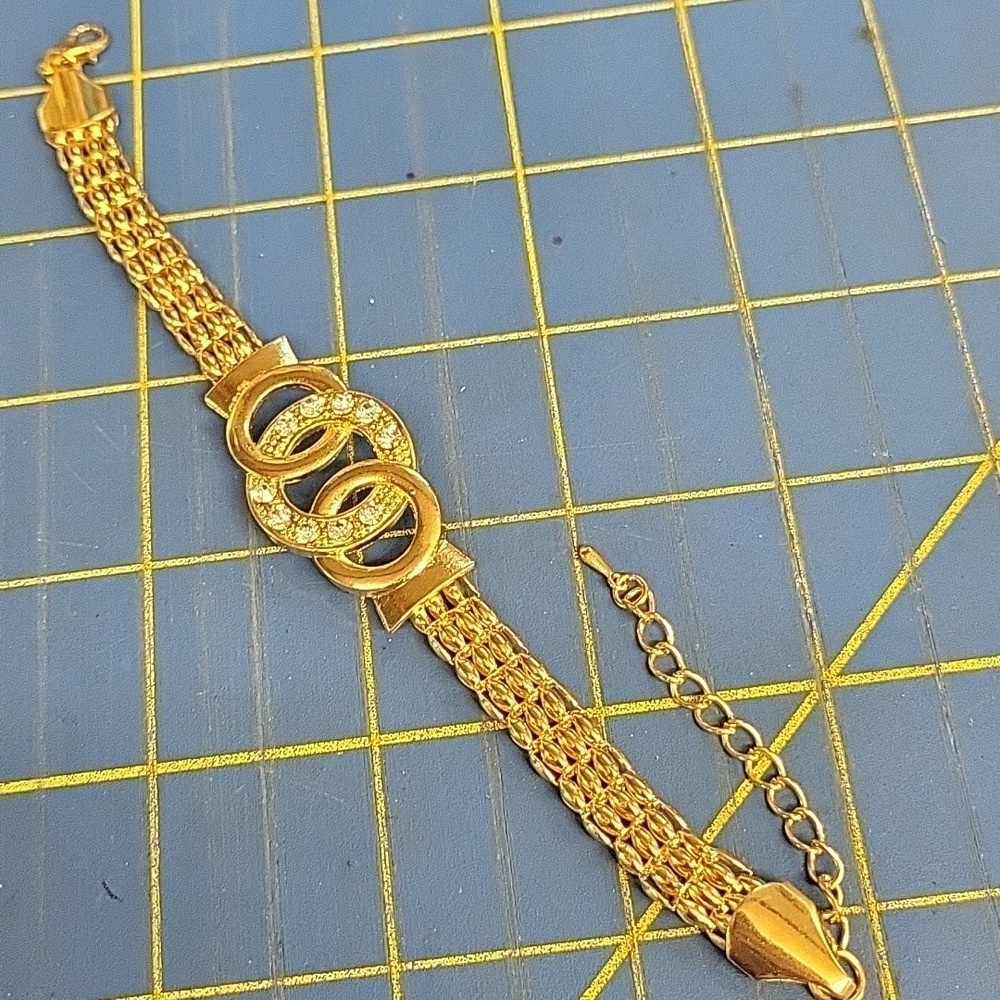 Triple Circle Rhinestone Gold Tone 7" + 2" Extension Bracelet